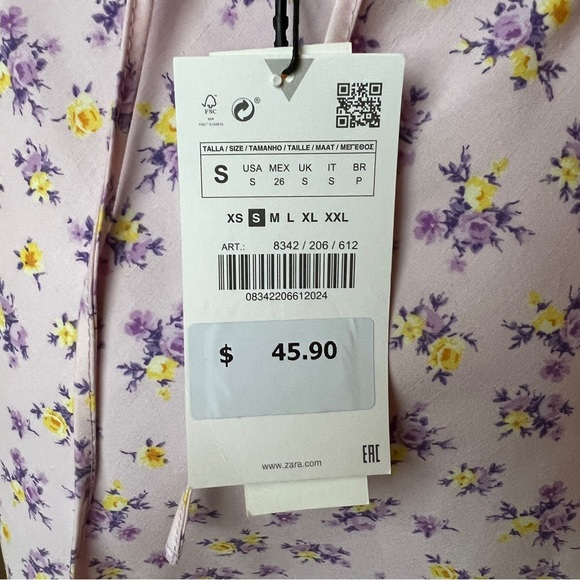 ZARA PRINTED LINEN BLEND DRESS MAUVE SIZE S  | 8342/206/612 - Picture 7 of 9